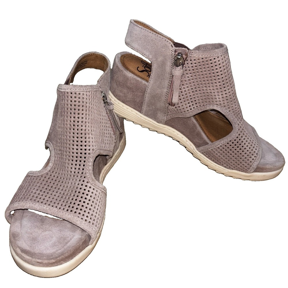 Sofft Shandi Blush Suede Perforated‎ Wedge Sandals Size 8